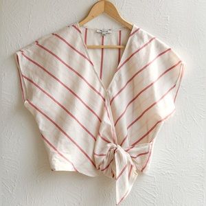 Madewell Women’s Wrap Shirt Blouse Striped Short Sleeve Size Large